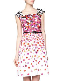 Mixed Flower Print Fit And Flare Dress, Pink Multi