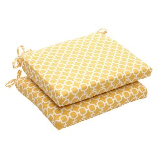 Pillow Perfect 18.5 x 16 Outdoor Geometric Seat Cushion   Set of 2 White/Yellow