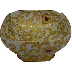 Porcelain White And Gold Square Bowl (White, goldMaterials PorcelainDimensions 4 inches high x 7 inches long x 7 inches wide )
