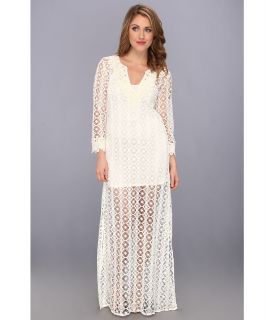 Tbags Los Angeles Crochet Tunic Maxi w/ Feather Lace Neck Cuff Womens Dress (White)