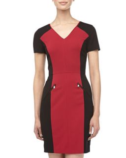 Colorblocked Zipper Detailed Dress, Raspberry