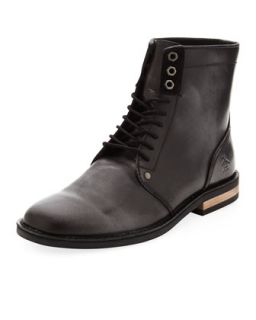 Lace Up Ankle Boot, Black Distress
