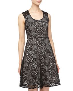 Scalloped Lace Fit And Flare Dress, Black