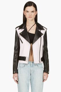 Filles A Papa Pink And Black Leather Ralph Biker Jacket