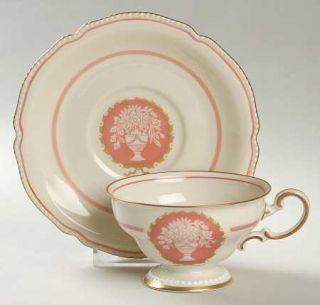 Rosenthal   Continental Classic (Rose Color Center W/Vase) Footed Cup & Saucer S