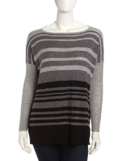 Cashmere Oversized Striped Sweater, Black Combo