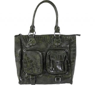 Womens Journee Collection Faux Leather Double Top Python Print Tote   Green Cas