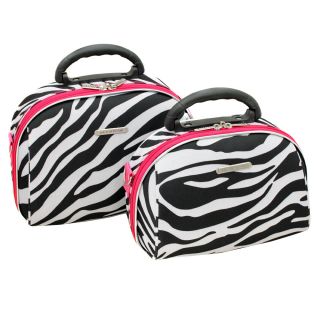 Luca Vergani Pink Zebra 2 piece Cosmetic Case Set (Gray/ black/ pinkHandle YesStrap YesMirror Yes 1200 denier eva molded materialSet includes two piecesLarger bag measures 13 inches long x 9.5 inches high x 4 inches wide with a 7 inch internal depthSma