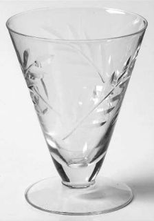 Unknown Crystal Unk2627 Juice Glass   Clear,Trumpet Shape,Cut Plant Design
