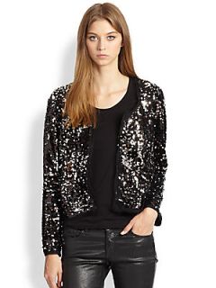 MILLY Frayed Sequin Jacket   Silver