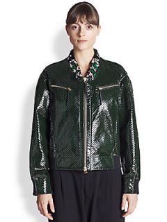 Marni Perforated Patent Leather Jacket   Pine