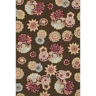 Peony Brown Floral Polyester Rug (5 X 76)
