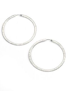 Sterling Silver Hammered Hoop Earrings/2 Inches   Silver