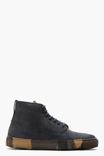 H By Hudson Navy Grained Leather Handen 2 Sneakers