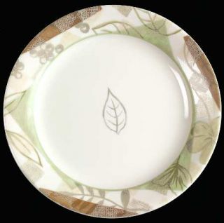 Corning Textured Leaves Salad/Dessert Plate, Fine China Dinnerware   Green,Tan,G