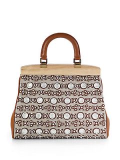 Tory Burch Embellished Mixed Media Tote   Tiger Lily