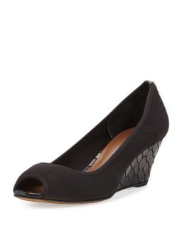 Womens Molly Stretch Crepe Wedge Pump, Black/Pewter   Donald J Pliner