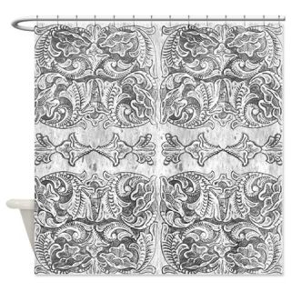  White Tooled Leather Pattern Graphic Shower Curtai  Use code FREECART at Checkout