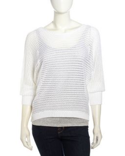 Dolman Sheer Striped Sweater, White