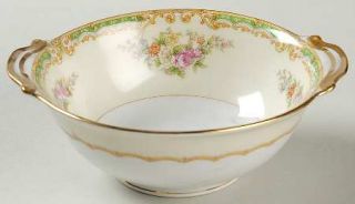 Noritake Ventry Lugged Cereal Bowl, Fine China Dinnerware   Green/Tan Edge, Flor