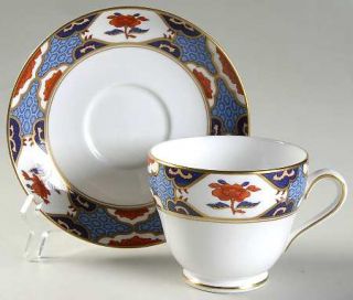 Spode Shima Border Footed Cup & Saucer Set, Fine China Dinnerware   Bone, Floral