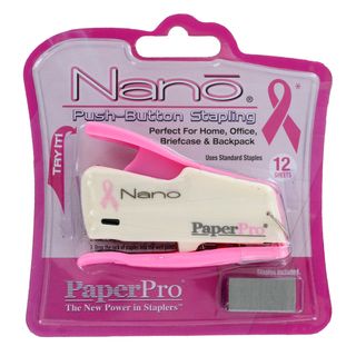 Paperpro Pink Nano Miniature Stapler 12 Sheet Capacity (Pink/whiteStapler type Mini desktop Staple capacity 50 Size of staple used 0.25 Type of staple used StandardSheet capacity 12 Staple loading Bottom Throat depth 1 inch )