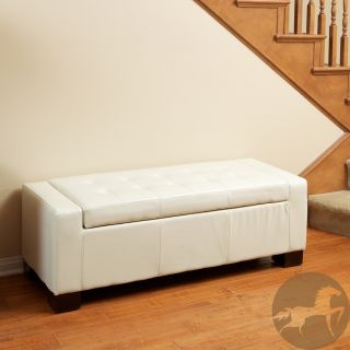 Christopher Knight Home Guernsey Ivory Bonded Leather Storage Ottoman Bench