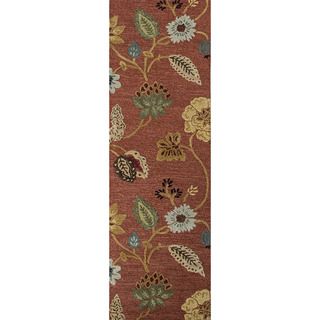 Hand tufted Transitional Floral Pattern Red/ Orange Plush Rug (26 X 8)