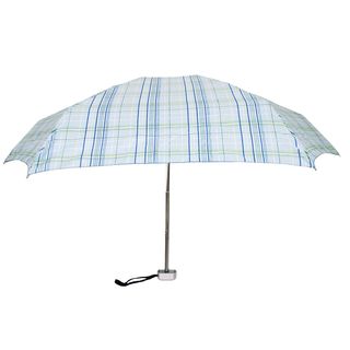 Leighton Genie Blue Plaid Printed Manual Compact Umbrella (Blue plaidArc 40 inches diameterMaterials Polyester Pongee top, steel frame, plastic rubberized handleWind resistant frameTeflon coating on top for extra water and stain resistance )