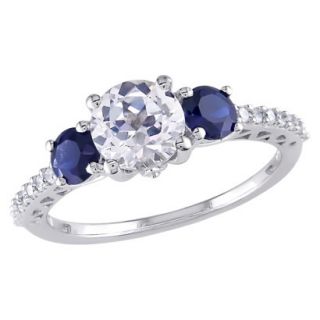 Tevolio .14 CT. Diamond and 2 CT. Created White and Blue Sapphire Ring in 10K