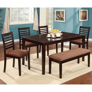 Furniture Of America Marvi 6 piece Espresso Urban Dining Set With Bench (Solid wood, veneer, microfiberFinish Espresso finishCasual dining with conservative modern lookTwo tone frame and cushion blends smoothly in symmetryLadder back dining chairs promot