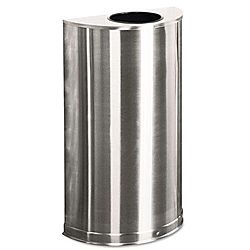 Rubbermaid Stainless Steel Receptacle (Stainless steel Finish SatinShape Half round Opening type Open topLiner material PlasticDimensions 32 inches high x 18 inches wide x 9 inches deep Compliance/standards ADA compliant, FM approved, UL listed, CSF