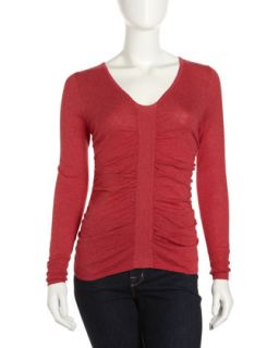 Ruched V Neck Sweater, Peony