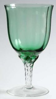 George Borgfeldt Liza Green Water Goblet   Green Optic Bowl,Clear Twist Stem