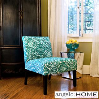 Angelohome Bradstreet Modern Damask Turquoise Blue Upholstered Armless Chair