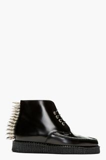Underground Black Buffed Leather Spike Ankle Boots