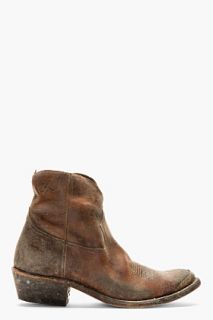 Golden Goose Burgundy Leather Distressed Young Boots