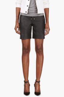 T By Alexander Wang Black Leather Lace_up Shorts