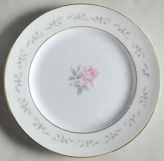 Mikasa Rowena Salad Plate, Fine China Dinnerware   Pink Rosebuds,Gray Leaves On