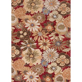 Hand tufted Transitional Floral pattern Red/ Orange Wool/ Art Silk Rug (5 X 8)
