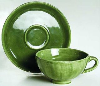 Everyware Heritage Green Footed Cup & Saucer Set, Fine China Dinnerware   Solid