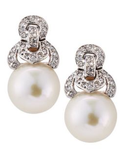Diamond Link Pearl Earrings