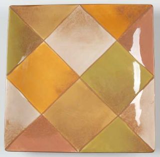 Clay Art Diamonds Salad Plate, Fine China Dinnerware   Rust, Tan, Green & White