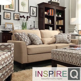 Inspire Q Lorimer Light Brown Fabric Upholstered Track arm Sofa
