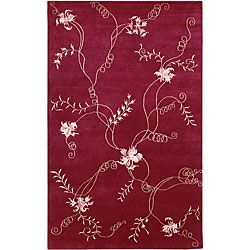 Hand knotted Mandara Pink Floral Wool Rug (5 X 8)