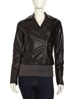 Studded Moto Jacket with Asymmetric Front, Black