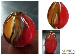 Crimson And Amber Power Murano Vase (brazil)
