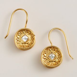 Gold and Clear Round Etched Drop Earrings   World Market