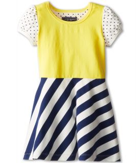 Toobydoo Dress Stripe w/ Polka Dot Sleeve Girls Dress (Navy)