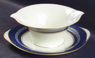 Haviland Mosaic Cobalt Blue Gravy Boat with Attached Underplate, Fine China Dinn